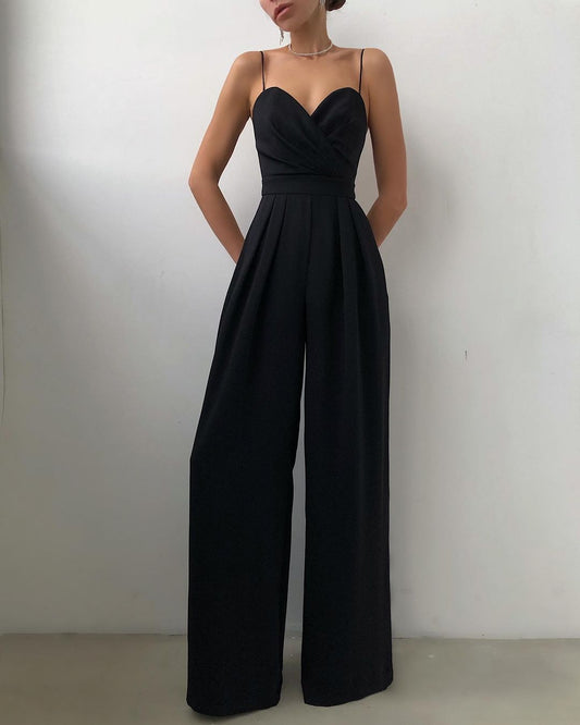 Saige - Jumpsuit mit hoher Taille und geradem Bein und dünnen Trägern