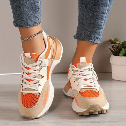 Myla - Trendige sportliche orange mit beige Damen Turnschuhe