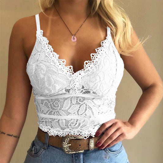 Helda - weißes Top Damen V-Ausschnitt Spitze Bralette Bralet BH