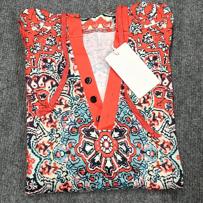 Jandy - rotes langärmeliges Henley-Sweatshirt mit Mandala-Druck