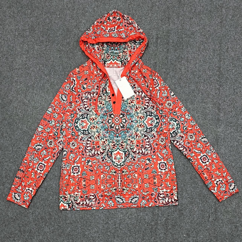 Jandy - rotes langärmeliges Henley-Sweatshirt mit Mandala-Druck