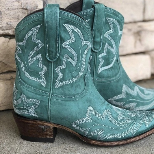 Melinda - bestickte Cowboystiefel aus Leder mit Schlangendruck