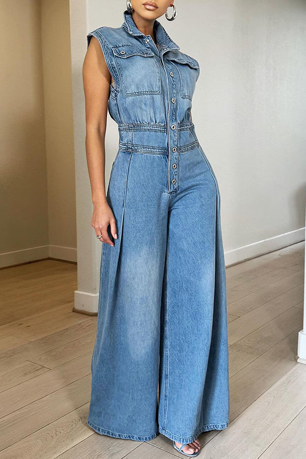 Ferg - gerader Denim-Jumpsuit mit weitem Bein