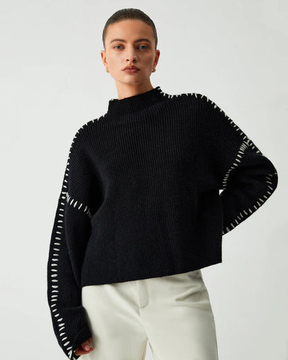 Afsha - trendiger Oversized-Pullover mit Kontrastnähten