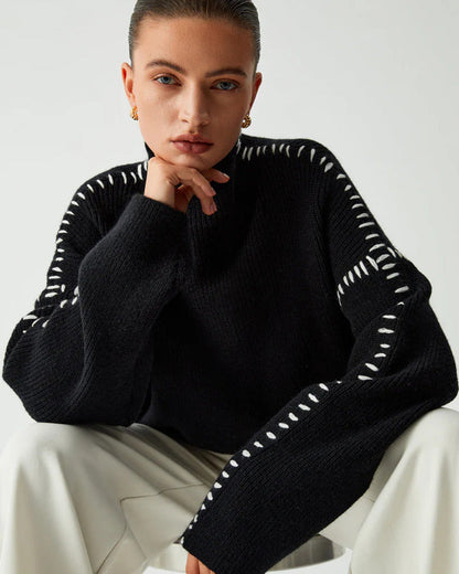 Afsha - trendiger Oversized-Pullover mit Kontrastnähten