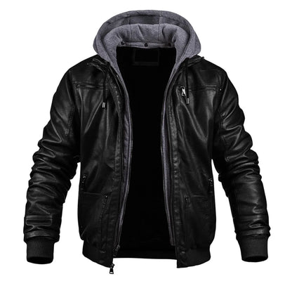 Geremy - Stylische Premium Leder Winterjacke mit Kapuze