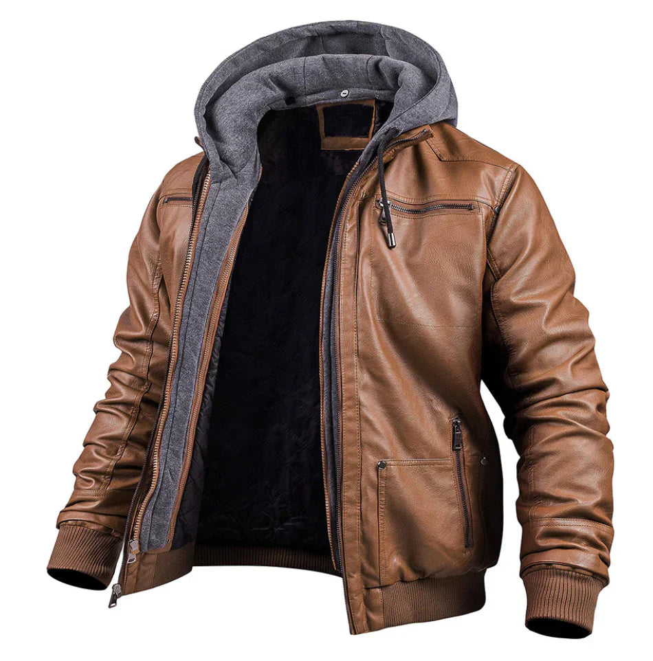 Geremy - Stylische Premium Leder Winterjacke mit Kapuze