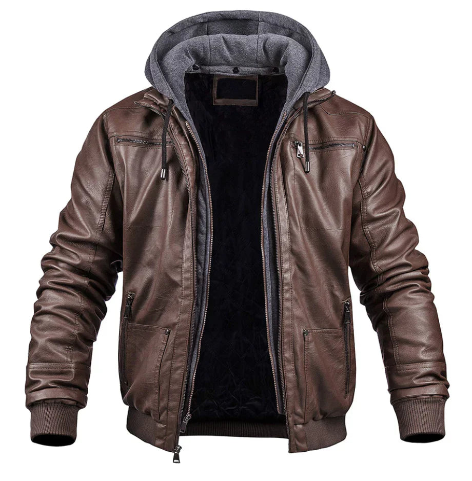 Geremy - Stylische Premium Leder Winterjacke mit Kapuze