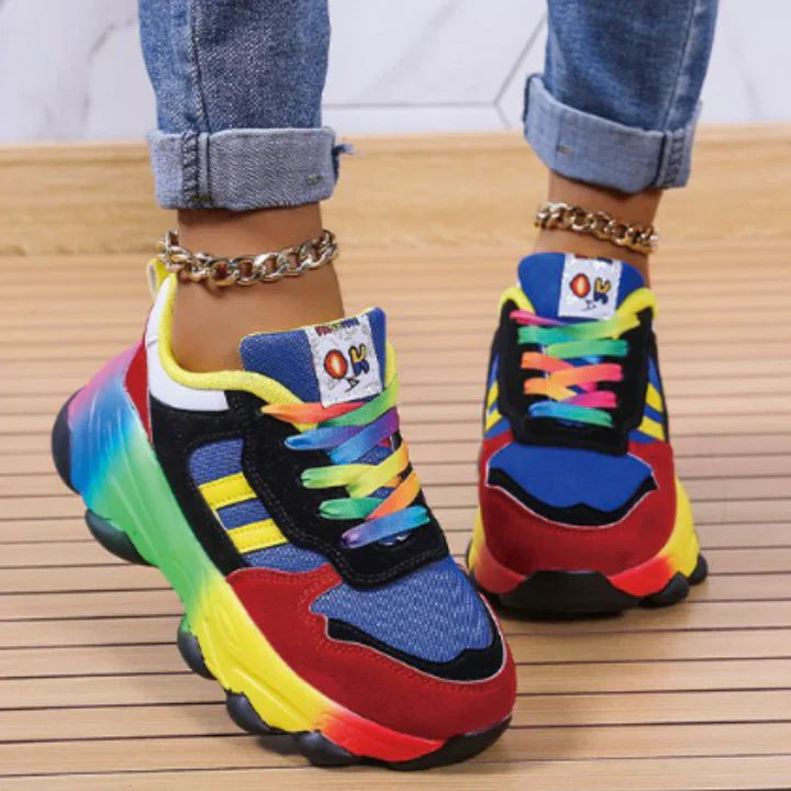 Teresa - stylische fröhliche Regenbogen-Sneakers mit hohen Sohlen