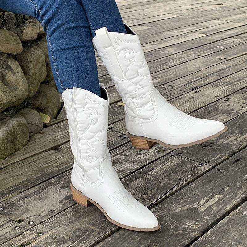 Clara - Damenstiefel in Zapatos Stil - Retro-Western-Cowboy-Stiefel mit seitlichem Reißverschluss