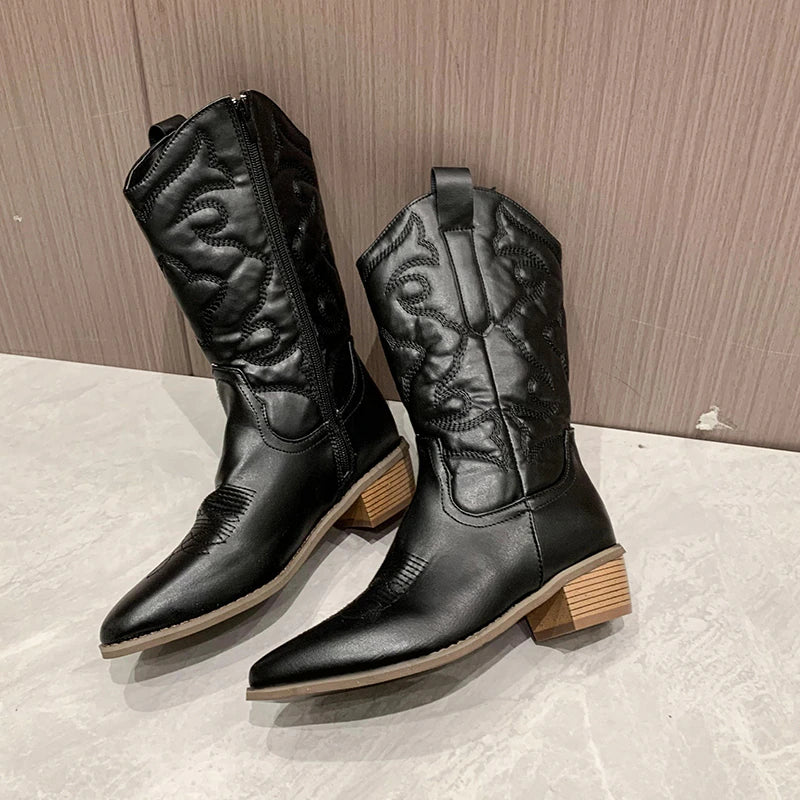 Clara - Damenstiefel in Zapatos Stil - Retro-Western-Cowboy-Stiefel mit seitlichem Reißverschluss