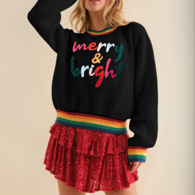 MERRY & BRIGHT Pullover mit geripptem Rundhalsausschnitt