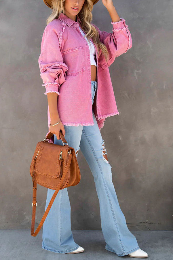 Alyssa - stylische Denimjacke mit Fetzen und Taschen