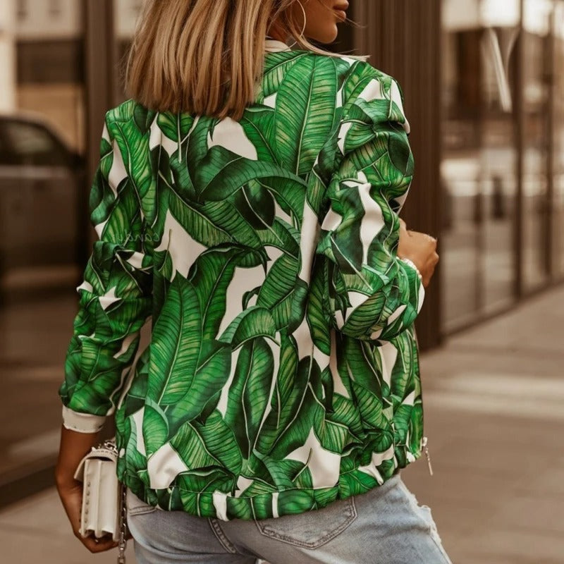 Flora und Fauna Druck Damen Jacke mit Reißverschluss und Kragen für Frühling