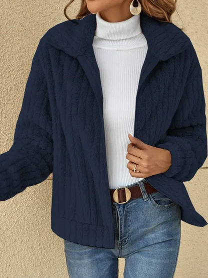 Zoey - kurze Jacke mit Reißverschluss und Revers warme Winter-Fleecejacke mit Reißverschluss lässiger Außenmantel