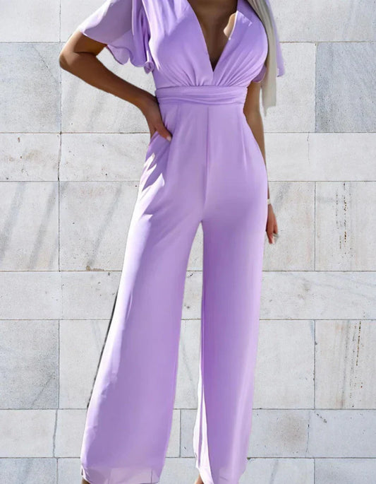 Eldora - stilvoller Jumpsuit mit tiefem V-Ausschnitt und kurzen Ärmeln für einen raffinierten und modischen Look