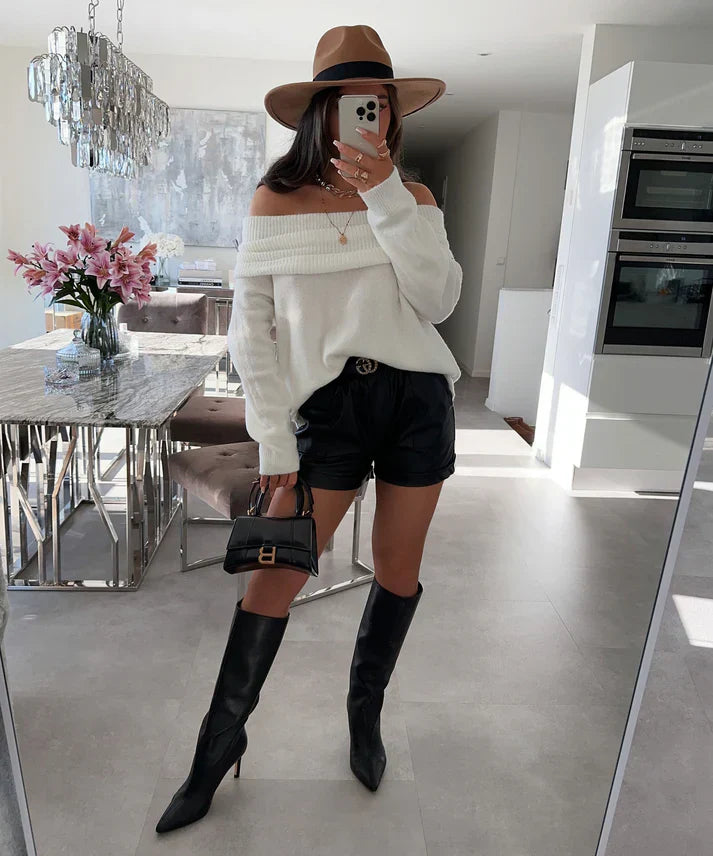 Sophia - eleganter Off-Shoulder-Strickpullover für einen verführerischen