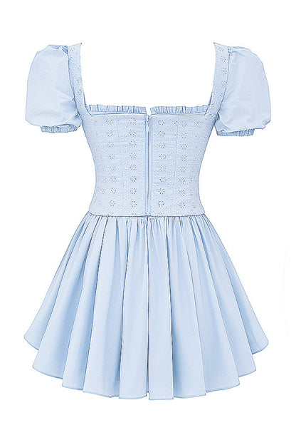 Oaklee -  Weich Blau Stickerei Korsett Mini Kleid
